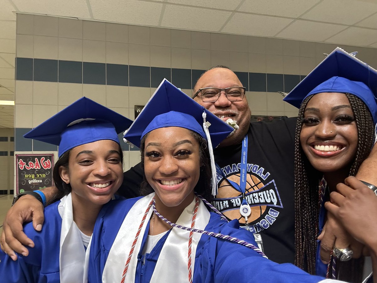 Sharing a special moment with some of our players . Sr. Walk Day . Slim who’s headed to Blinn Jr. College and the The twins KK and BB Tulsa Bound .