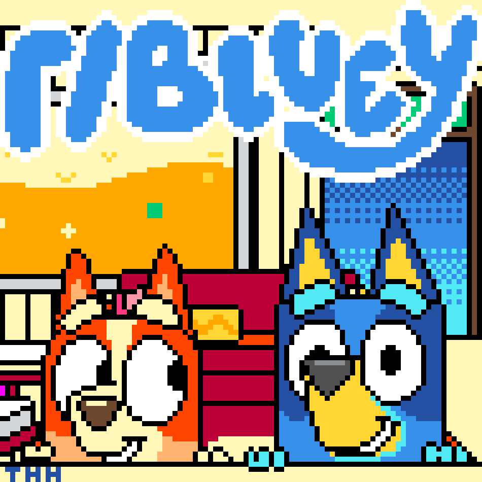 apparently r/place may make a comeback this year (<sarcasm> yay </sarcasm>)
anywho, as always, the heeler house has held a pixel art contest for arts that will be used in the event. I decided to give it a go.
#bluey #blueyart #blueyfanart