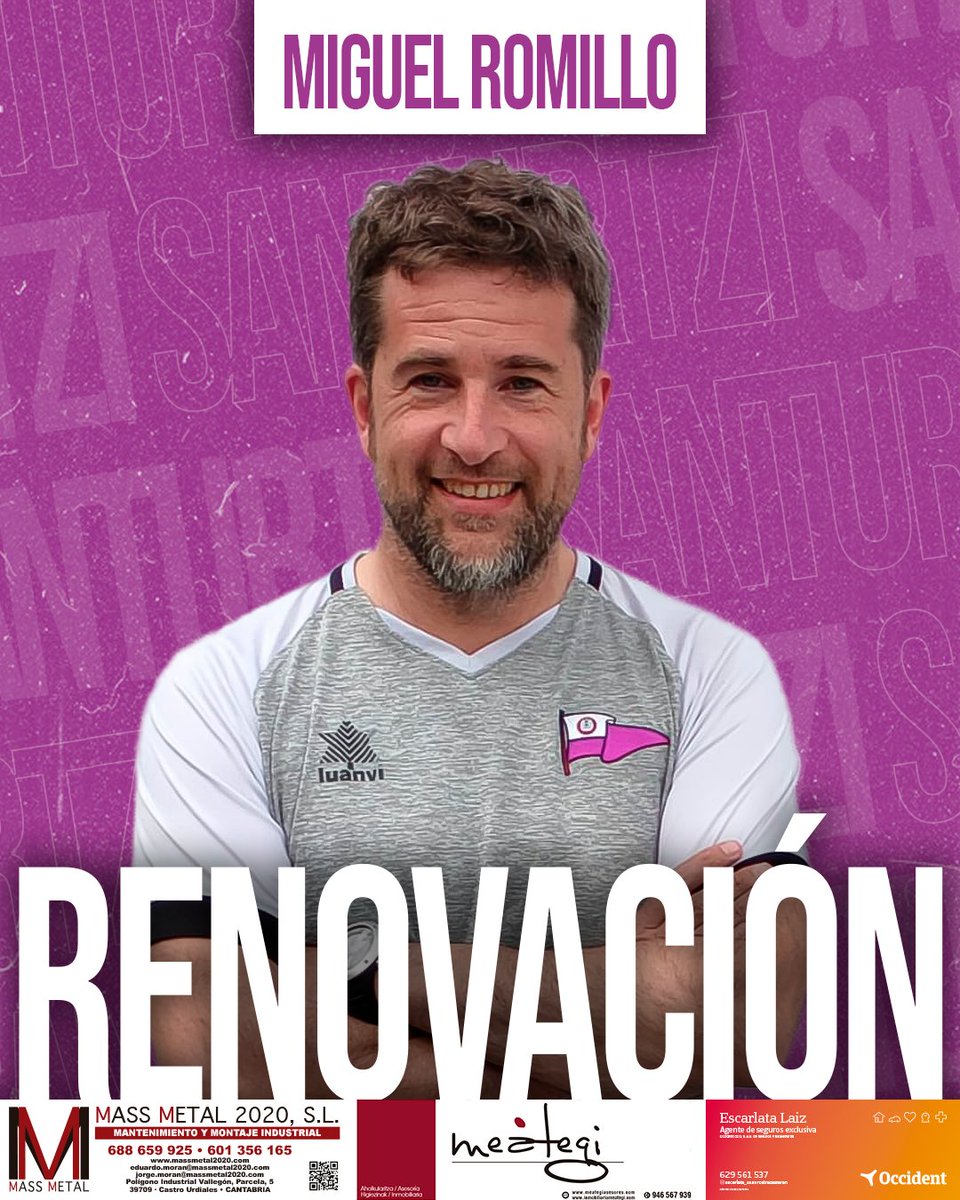 Miguel Romillo renueva con el Santurtzi por una temporada más y seguirá al frente del equipo la temporada 2024/25💜✍️
--------------------
Miguel Romillok beste denboraldi baterako berritu du kontratua Santurtzirekin, eta 2024/25 denboraldian jarraituko du taldearen buruan💜✍️