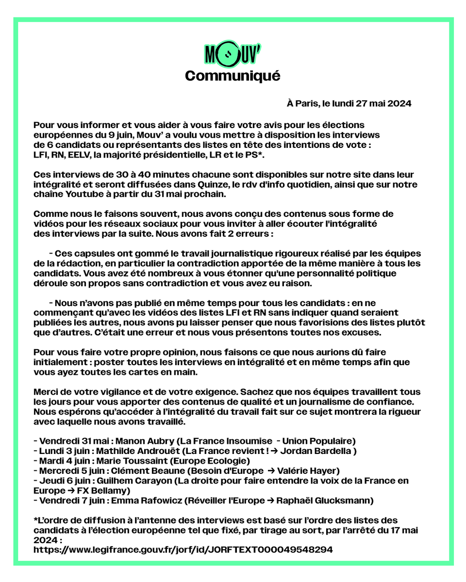 Communiqué suite aux réactions à notre vidéo avec la candidate RN Mathilde Androuët ⬇️

Lien de l’article 👉 radiofrance.fr/mouv/a-propos-…