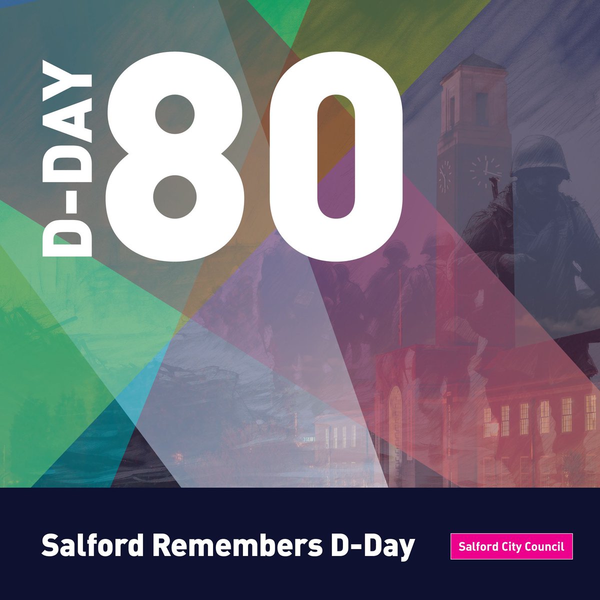 Join Salford’s special commemorative event to mark the 80th anniversary of the D-Day Landings. Come along to Salford Civic Centre on June 6, 2024 from 8.30pm for 🏛️ a special light projection show, sermons and tributes 🍔 range of food and drink stalls buff.ly/4bJWVfD