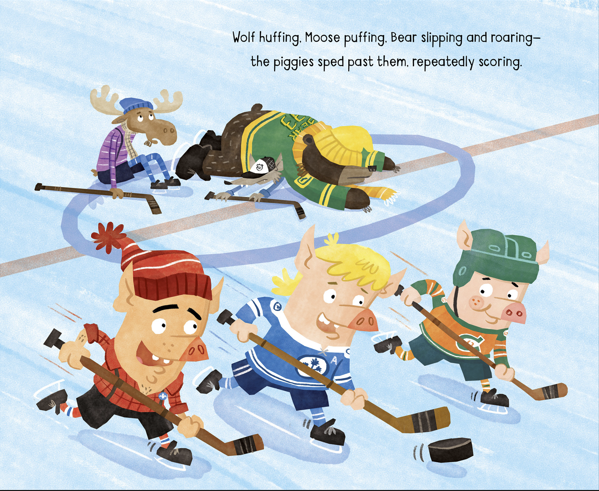 The three pigs are just finishing up a hockey practice session when the Big Bad Wolf drops by! To settle their disputes, they challenge each other to a game of hockey! Who will win? Find out in “Three Canadian Pigs” by @JoceWatBooks & @MarcusCutler rb.gy/snv9t5