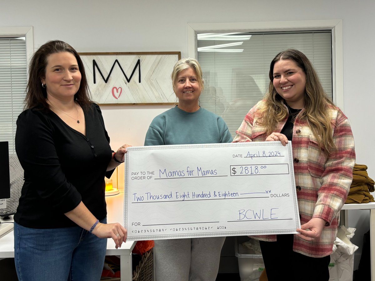 BCWLECanada's tweet photo. #BCWLE is happy to support #MamasForMamas, and we were thrilled to recently present them with a cheque for $2818 from our fundraising efforts!
#WomenLeading #StrongerTogether @Mymamasformamas https://t.co/4V24PFOsop