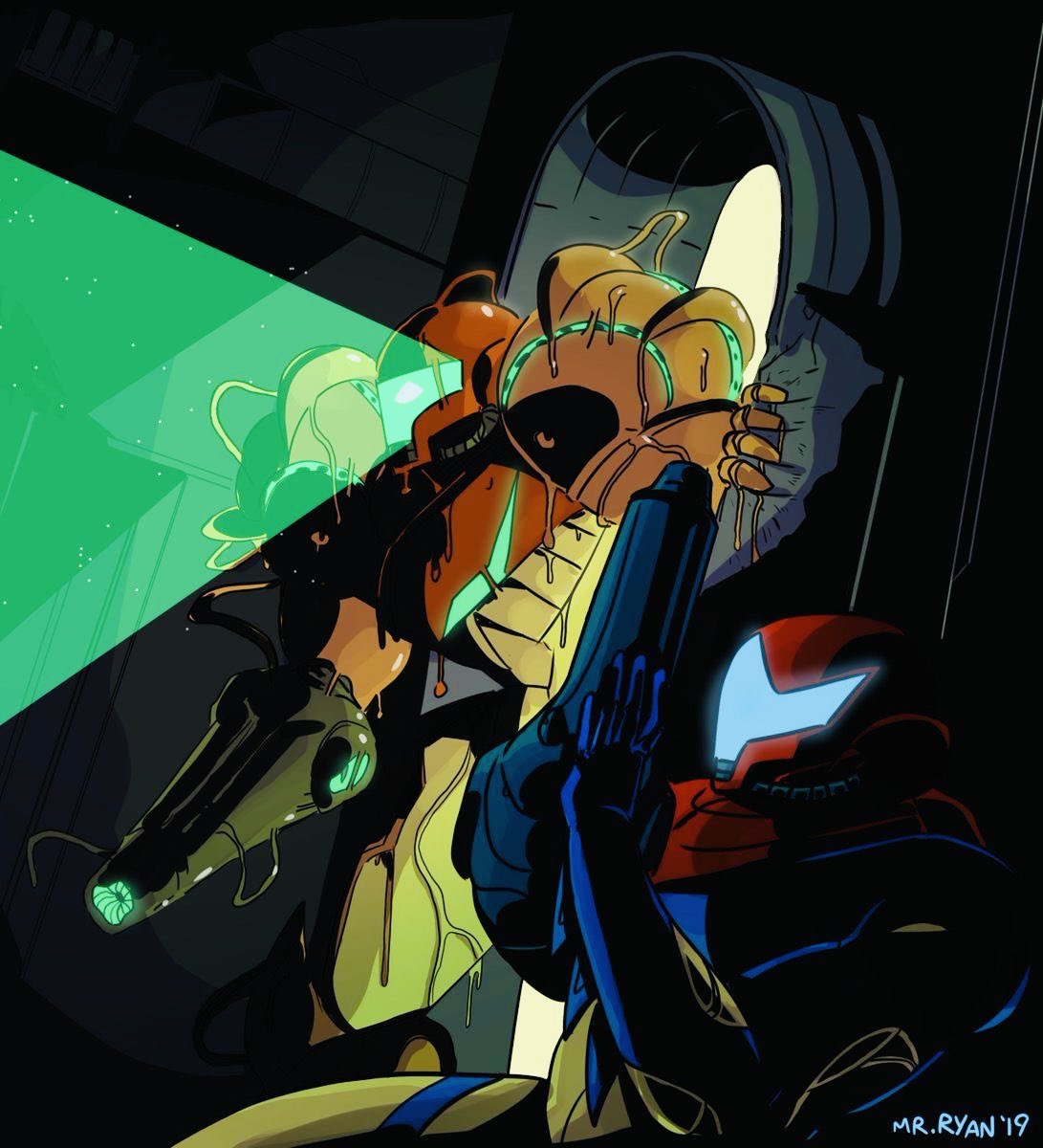 M-M-M-Metroid Monday — Art by Mr. Ryan. 👀 #Nintendo #Metroid #SamusAran #FanArt #MetroidMonday #SciFi #MetroidFusion
