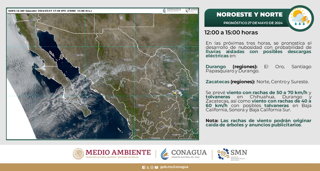 Para los estados del noreste y norte de #México, se esperan #Lluvias aisladas con posibles #DescargasEléctricas, durante las siguientes 3 horas. Los detalles aquí 👇