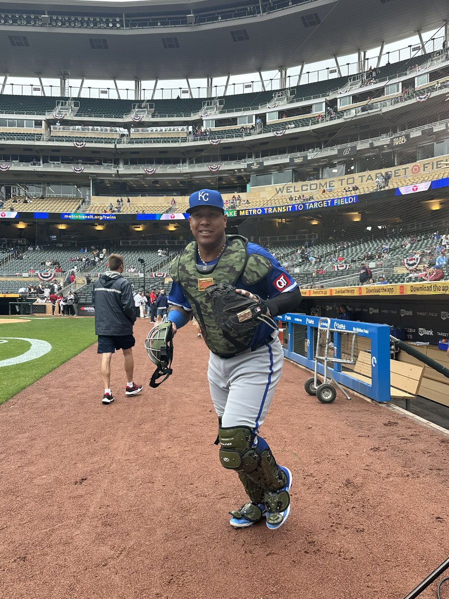 goldbergkc's tweet image. Salvador Perez rocking the camo on Memorial Day.