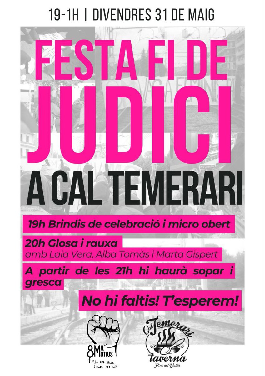 Agraïment infinit a totes les que heu vingut avui a la concentració del primer dia del #Judici8mm, i a totes les mostres de suport de les que no heu pogut venir Demà seguim, a Terrassa des de les 8:30 I divendres, us esperem a @CalTemerari per celebrar-ho ❤️‍🔥 📸 @cugatmedia