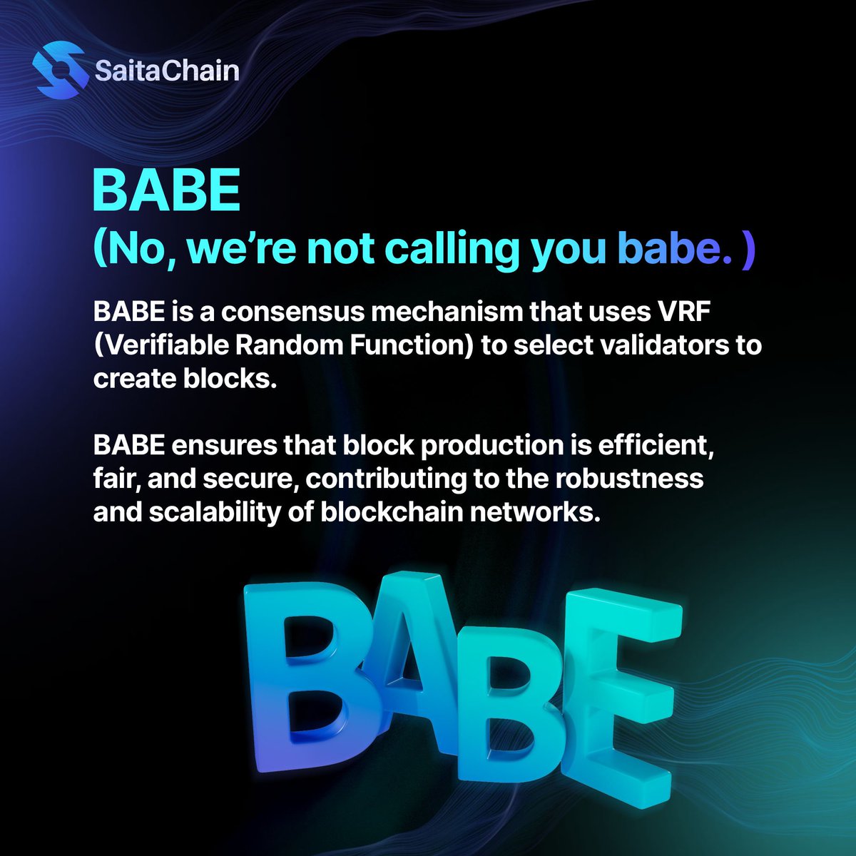 In today’s series of simplifying complex blockchain words, we’re taking you beneath the surface level, into one of the aspects of SBC’s node architecture - 
BABE (Blind Assignment for Blockchain Extension). ⛓️⚡️

Put a 🙋🏻‍♂️ in the comments if you already knew what this was!