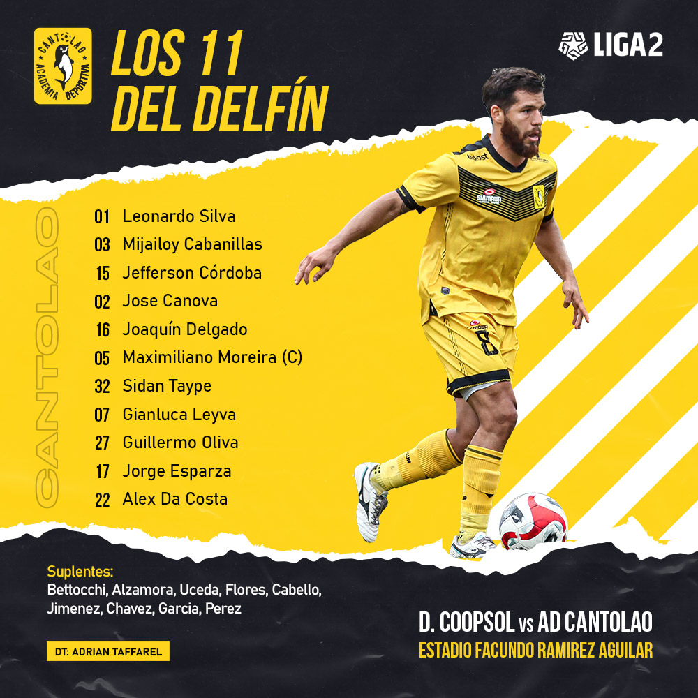 📣 Los 1️⃣1️⃣ del ‘Delfín’ que salen a la cancha para enfrentar a @Dep_Coopsol 👊🏽🟡⚫ ¡Vamos equipo! #CDCxADC #CantolaoFuerza 👏🏽