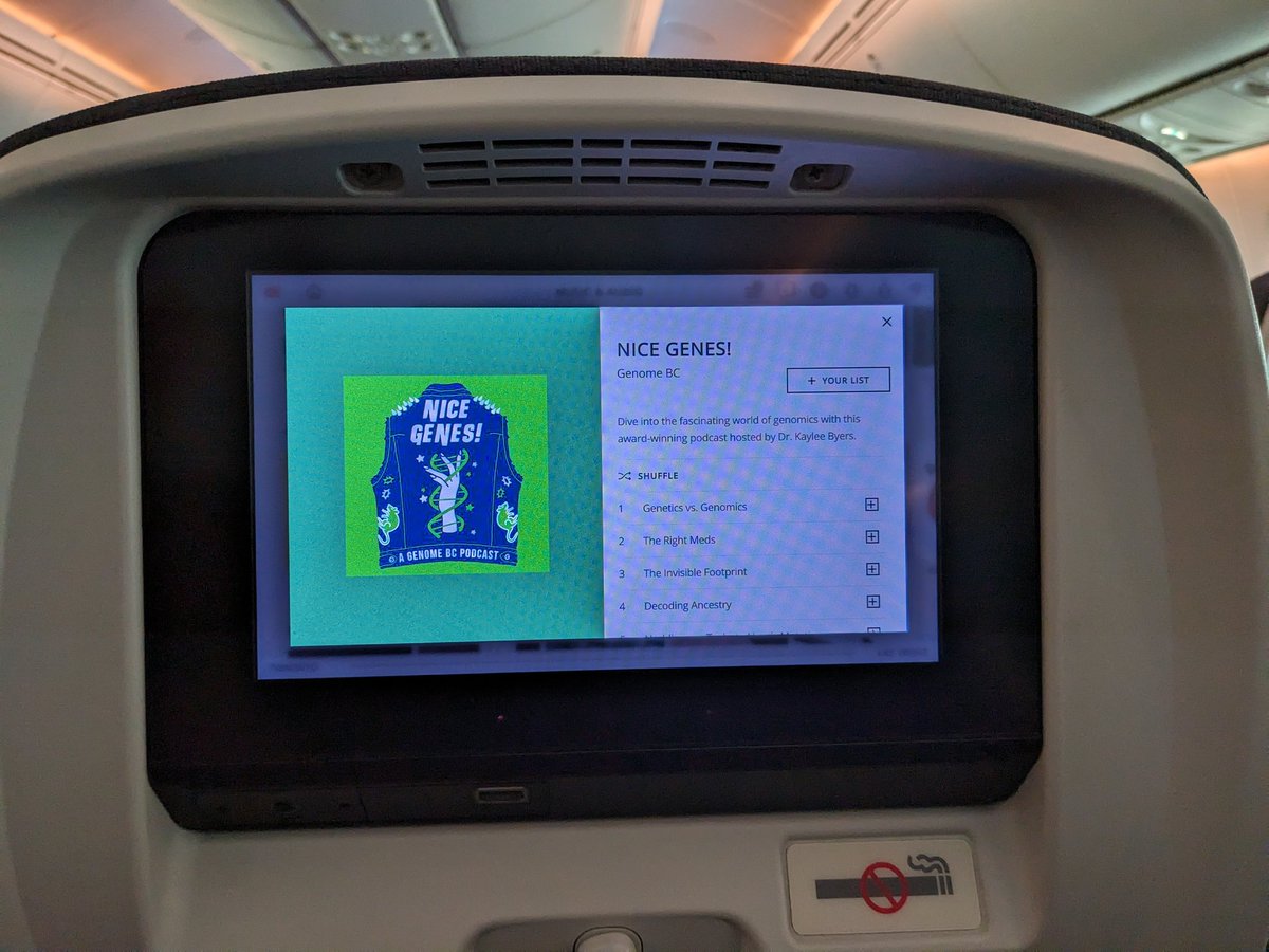On a Canada-US flight with @AirCanada and thrilled to see @GenomeBC podcast #NiceGenes as an audio selection! Guess I know how I'm passing my flight time!