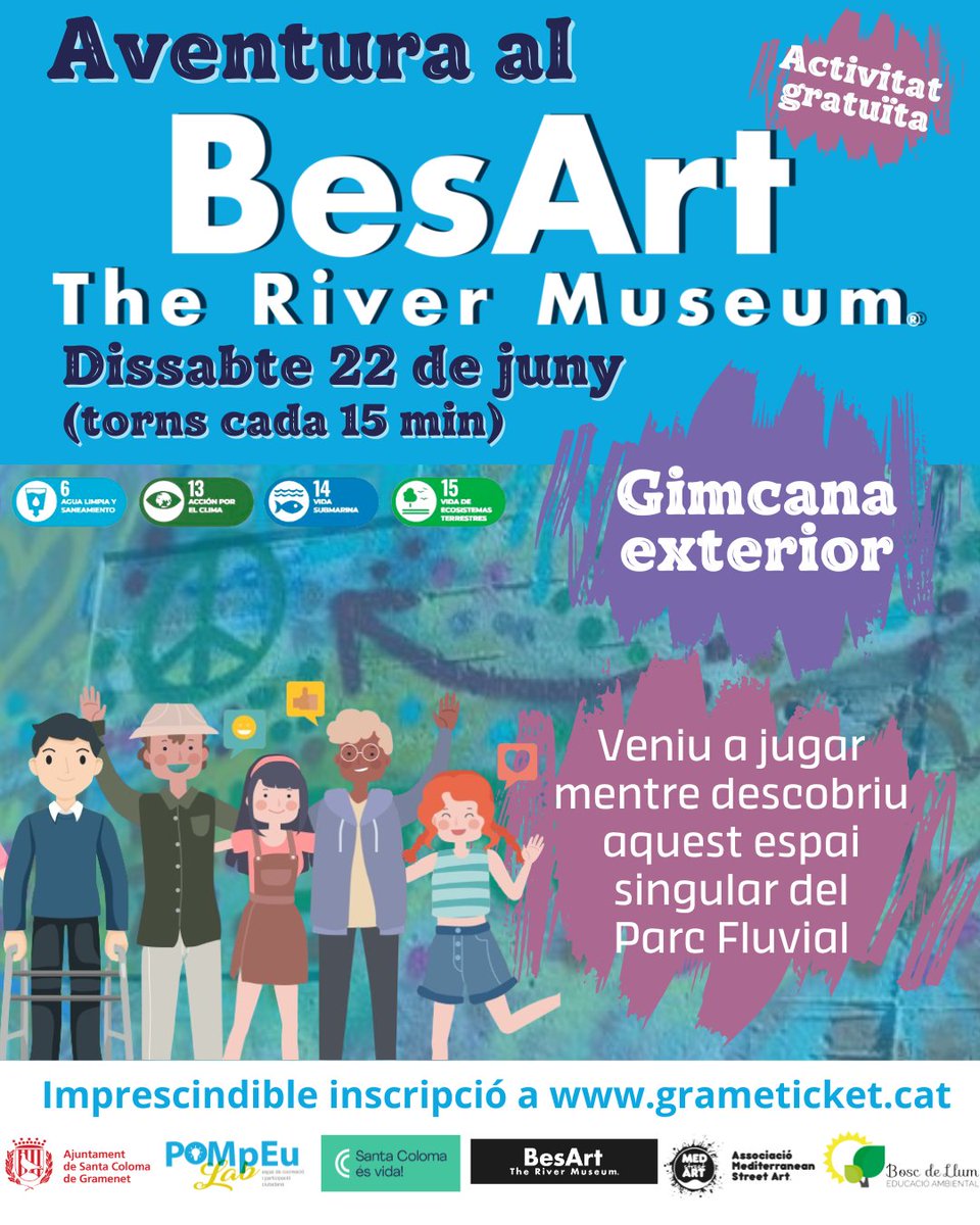 Aventura al Bes-Art: Gimcana per a totes les edats el dissabte 22 de juny! ☀️ Coneixerem els murals jugant, tot gaudint de l'entorn privilegiat en què estan situats: el Parc Fluvial del Riu Besòs 🦆