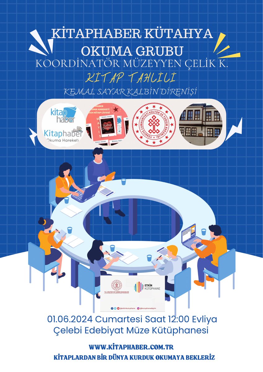 kitaplardanbirdunya (@kitaphaberokuma) on Twitter photo 📕♥️Kütahya Okuma Grubu, Müzeyyen Çelik Kesmegülü Koordinatörlüğünde Kemal Sayar’ın Kalbin Direnişi adlı eserinin tahlili için Evliya Çelebi Edebiyat Müze Kütüphanesi’nde okurlarıyla buluşuyor.
<a href="/kitaphaber/">Kitap Haber</a> <a href="/kamubasruyacisi/">Müzeyyen Çelik Kesmegülü</a> <a href="/kutahyaihk/">Kütahya İl Halk Kütüphanesi</a>
<a href="/kapiyayinlari/">Kapı Yayınları</a> 📕♥️Kütahya Okuma Grubu, Müzeyyen Çelik Kesmegülü Koordinatörlüğünde Kemal Sayar’ın Kalbin Direnişi adlı eserinin tahlili için Evliya Çelebi Edebiyat Müze Kütüphanesi’nde okurlarıyla buluşuyor.
<a href="/kitaphaber/">Kitap Haber</a> <a href="/kamubasruyacisi/">Müzeyyen Çelik Kesmegülü</a> <a href="/kutahyaihk/">Kütahya İl Halk Kütüphanesi</a>
<a href="/kapiyayinlari/">Kapı Yayınları</a>