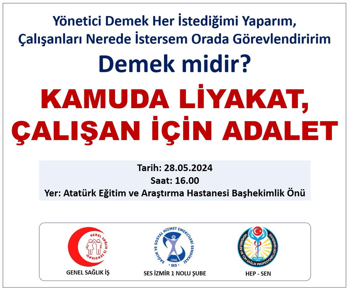 Yarın 16.00'da Atatürk Eğitim ve Araştırma Hastanesi Başhekimlik Binası Önünde ortak basın açıklamamız olacaktır 👇👇👇