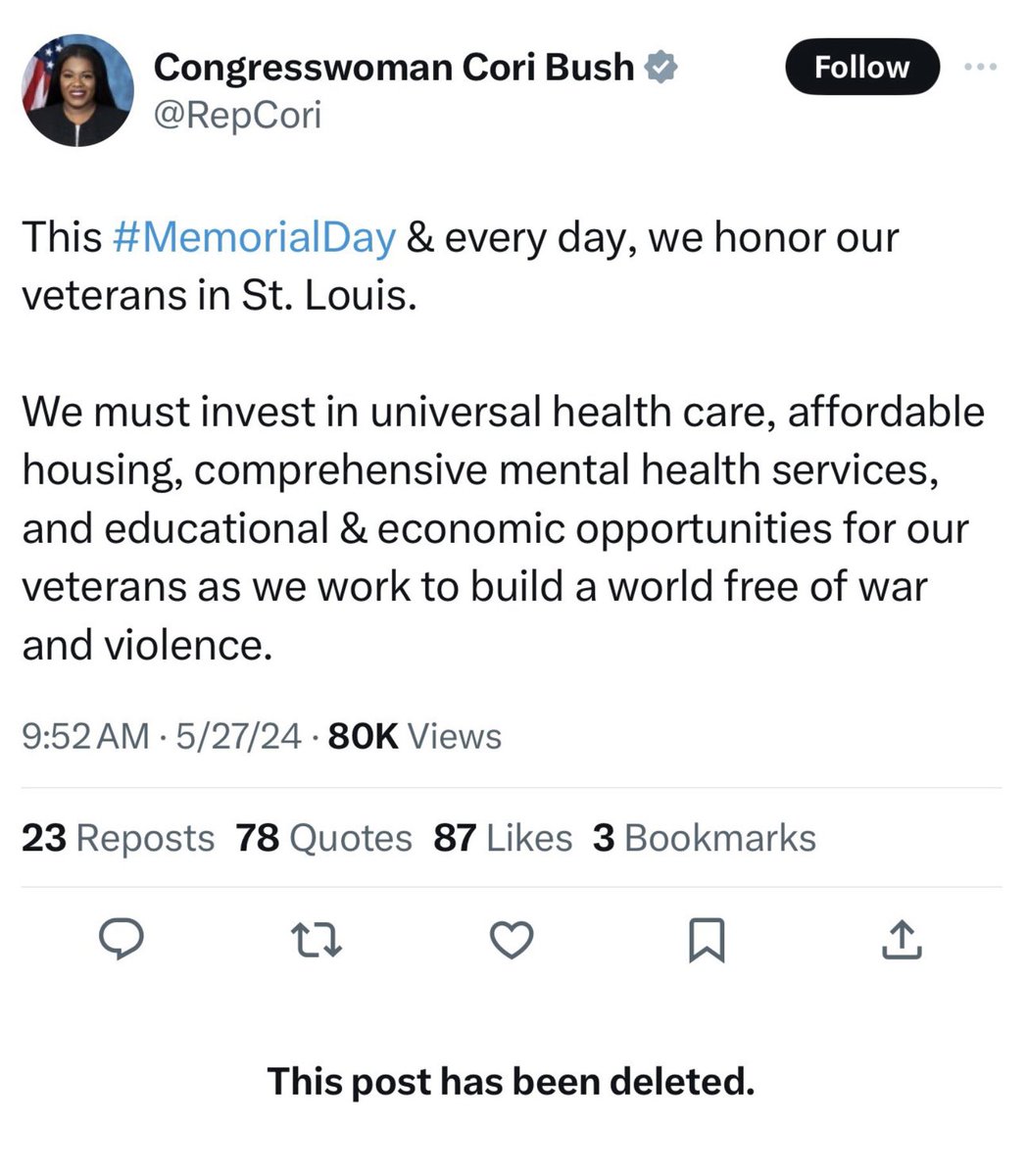 EndWokeness's tweet image. HAHAHA HOLY SHLIT. 

Rep. Ilhan Omar and Rep. Cori Bush just deleted their Memorial Day tweets after revealing they have no clue what it is.
