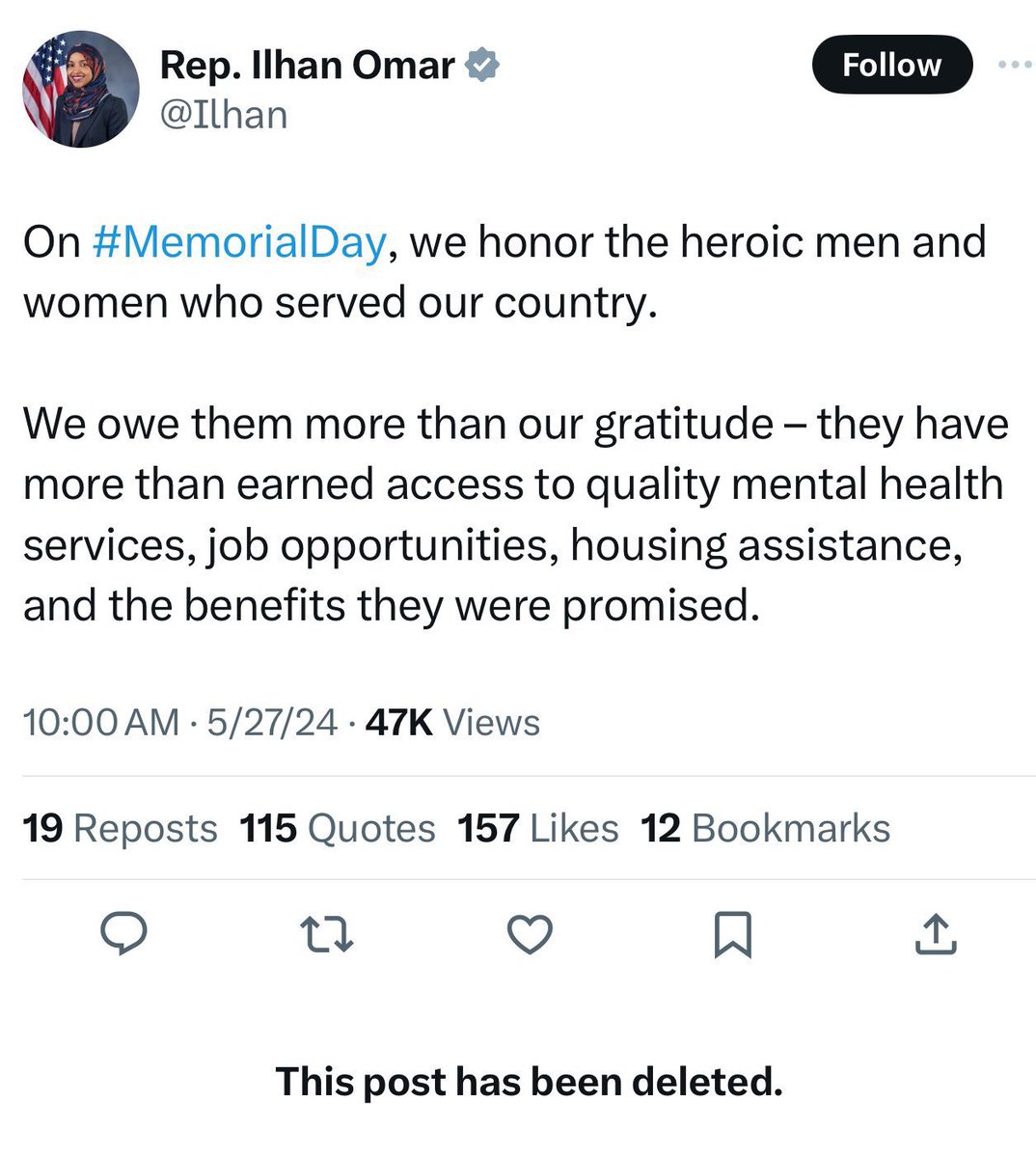 EndWokeness's tweet image. HAHAHA HOLY SHLIT. 

Rep. Ilhan Omar and Rep. Cori Bush just deleted their Memorial Day tweets after revealing they have no clue what it is.