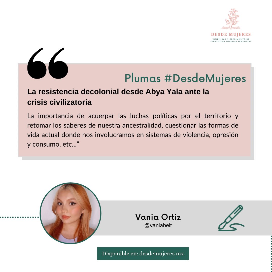 DesdeMujeres's tweet photo. Hoy en Plumas #DesdeMujeres : Vania escribe sobre la resistencia descolonial y su experiencia en el Coloquio de @glefasgc
👉🏼 https://t.co/SWK0fmJY9z https://t.co/2NxlZFWLsu