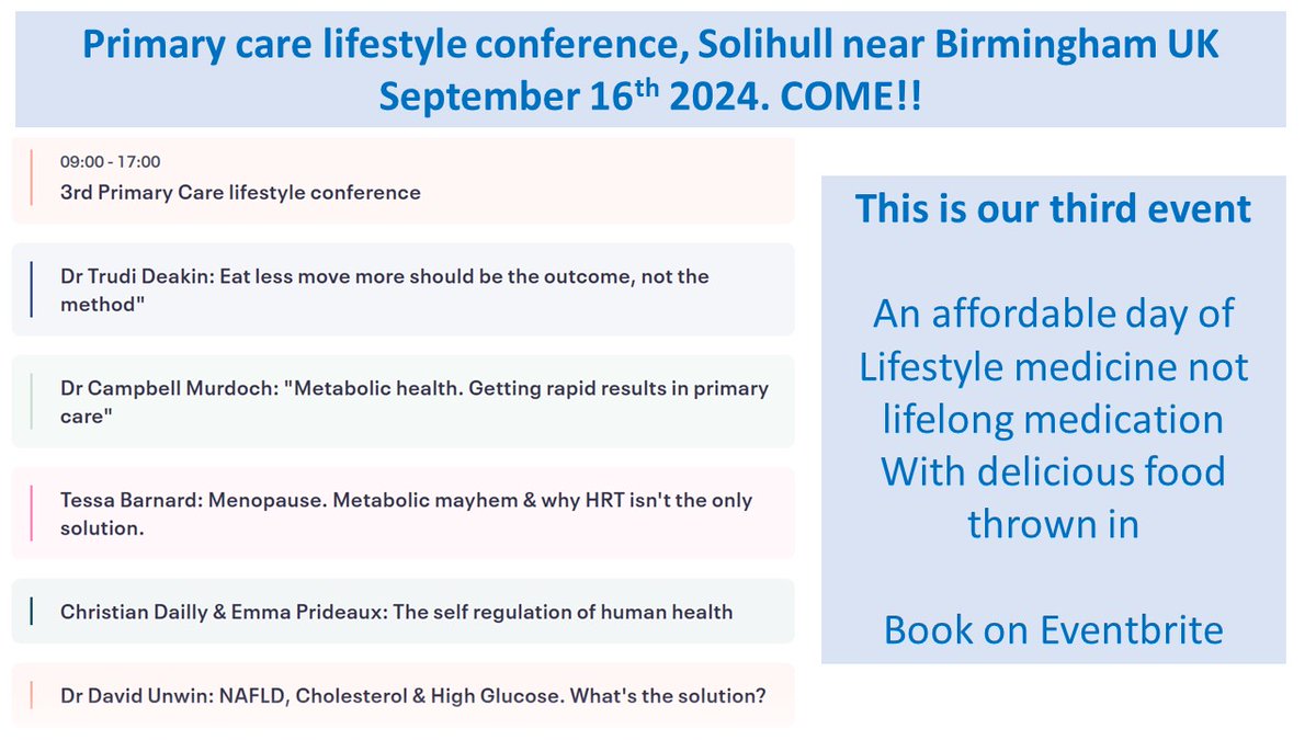 An affordable @PCLifestyleconf day of lifestyle medicine in The Midlands this September 16th 2024 PLEASE COME!! Book here eventbrite.co.uk/e/3rd-primary-… @Gaylegerro @CassellCath @TessaBarnard1