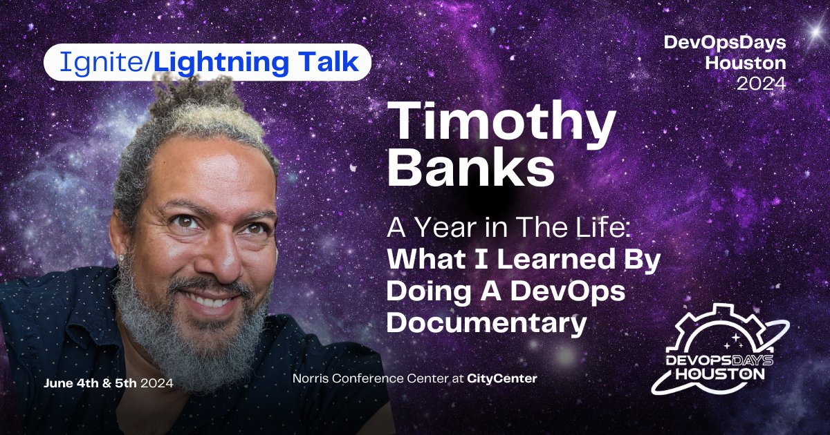 Don't miss Timothy Banks lightning talk: 'A Year in the Life: What I Learned by Making a DevOps Documentary.' Get your tickets here: tickets.devopsdays.org/devopsdays-hou…?
#DevOpsDays2024 #TechTalk #TimothyBanks #DevOpsDocumentary #GetYourTickets #Innovation #TechCommunity