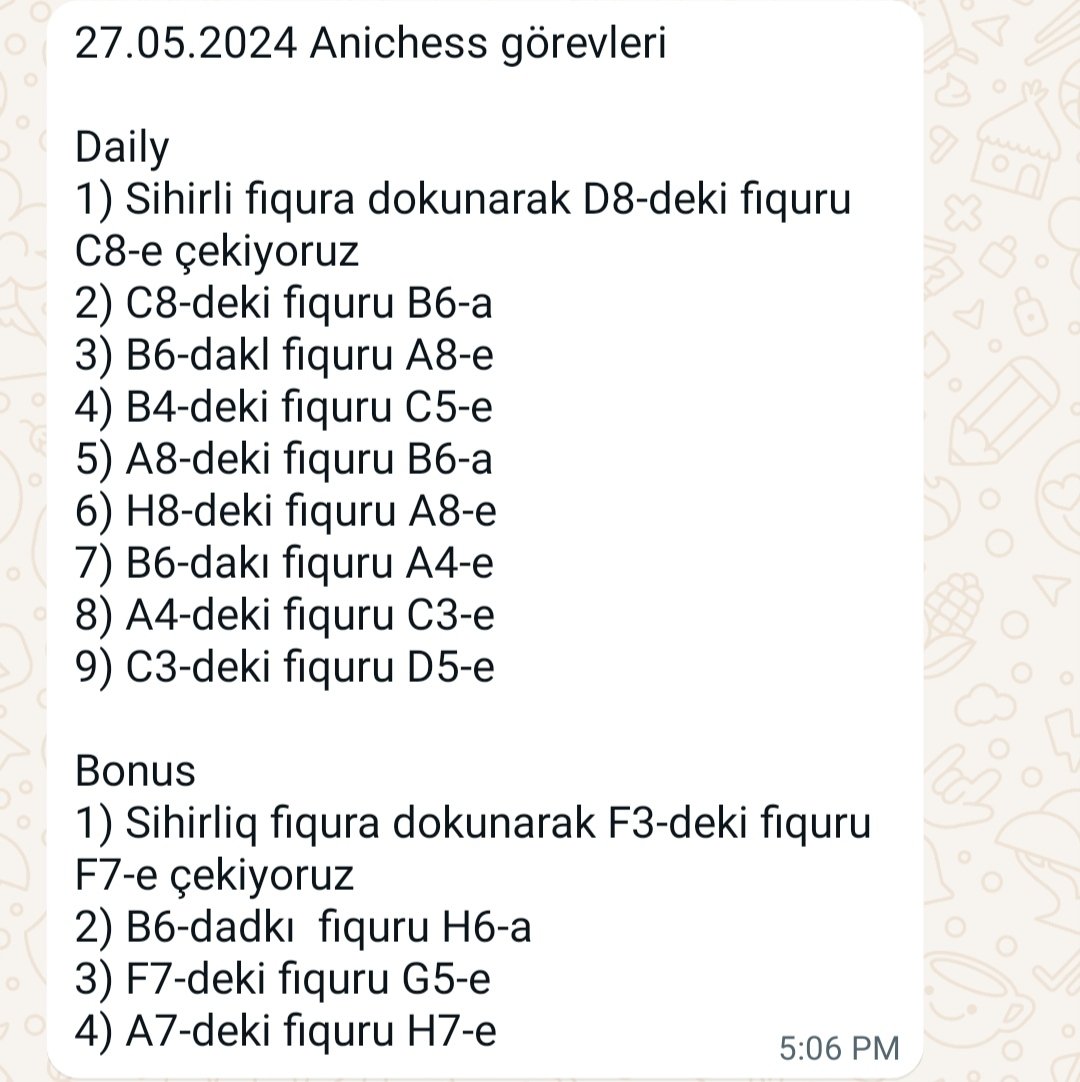 27.05.2024 tarihinin Anichess görevleri