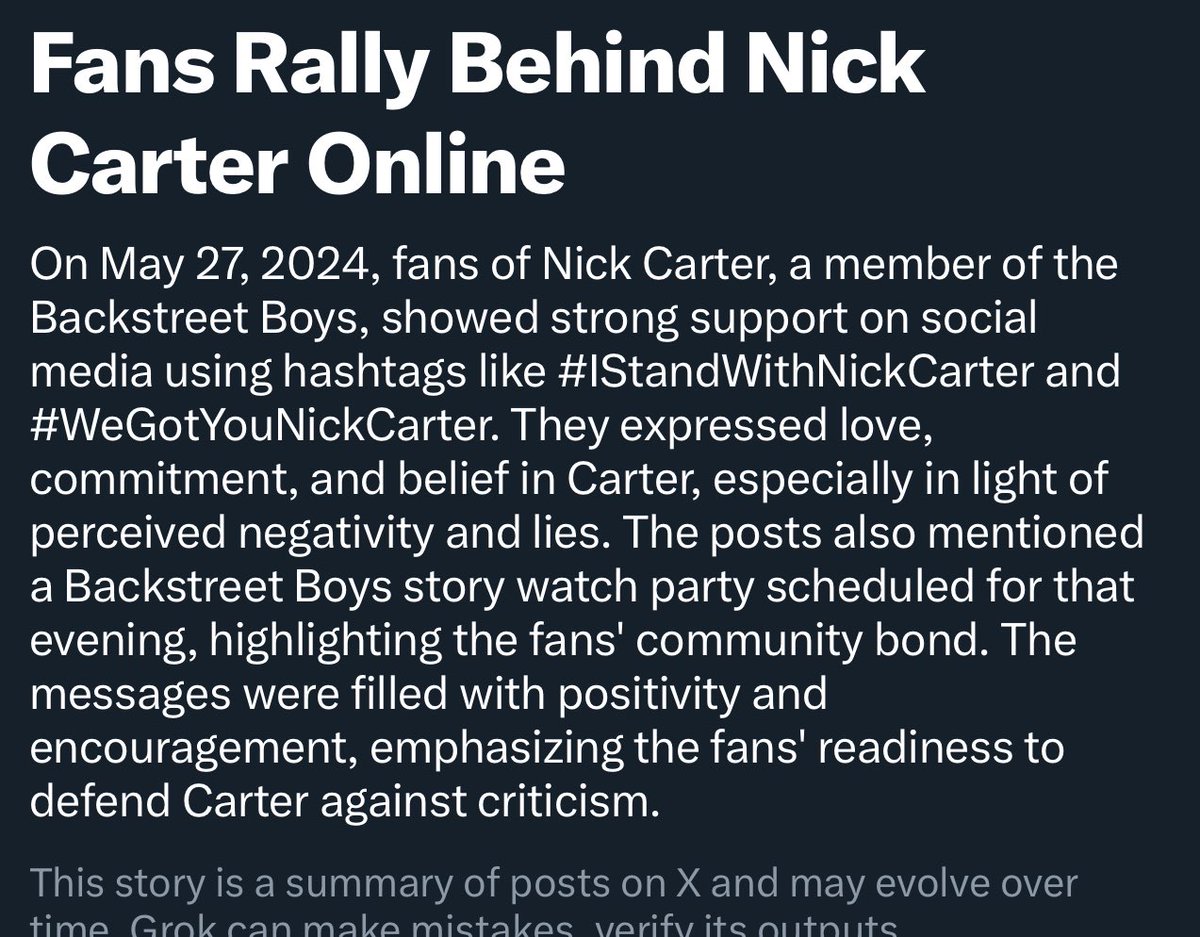 #iStandWithNickCarter 
#WeGotYouNickCarter 
#TrustAndRespectTheProcess 
Justicefornickcarter.com 
#NickCarter 
#TruthWillprevail
 #iStandWithAaronCarter 
#iStandWithTheCarterFamily! Always and forever ♾️ love you Nick!