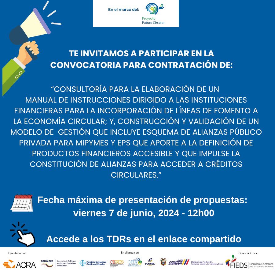 Nueva convocatoria #Ecuador

Proceso de licitación para la contratación de una “CONSULTORÍA PARA LA ELABORACIÓN DE UN MANUAL DE INSTRUCCIONES DIRIGIDO A LAS INSTITUCIONES FINANCIERAS PARA LA INCORPORACIÓN DE LÍNEAS DE FOMENTO A LA #ECONOMÍACIRCULAR…”

🟢 Conoce más 👇