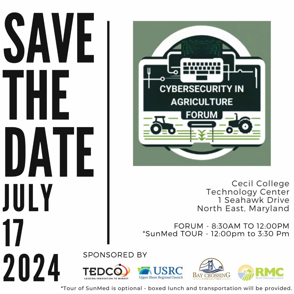 ❗️SAVE THE DATE❗️ Cybersecurity in Agriculture Forum on July 17th hosted by @MDTEDCO and the @RuralMaryland #mdCyber #mdAgribusiness ow.ly/xI4250RU2Bg