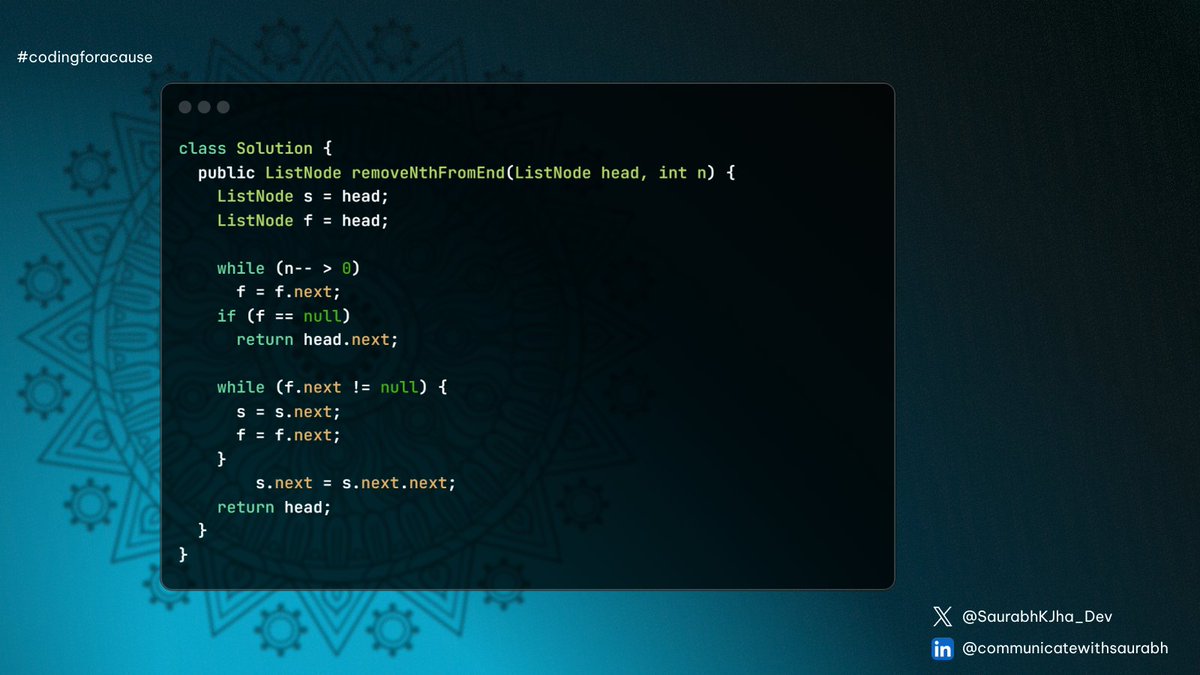 Today's solved on LeetCode :

-->19. Remove Nth Node From End of List

-->319. Bulb Switcher

It is #day55 of #100DaysOfDSA challenge.

Kunal's Playlist link : lnkd.in/gtwXVyMT

#codingforacause

#dsa #DSAwithKunal #consistency #LeetCode

#coding #100daysofcode