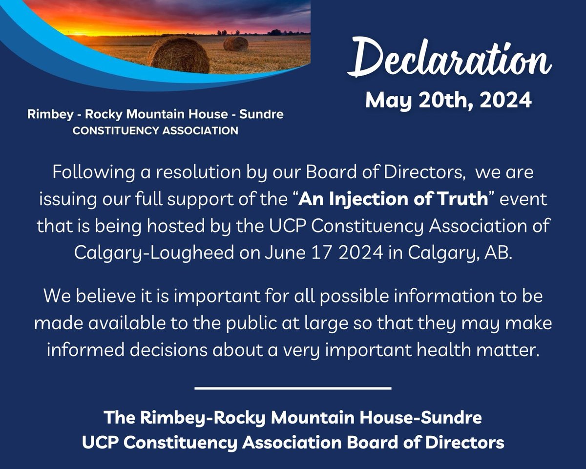 The UCP CA for Rimbey-Rocky Mountain House-Sundre agreed to release two statements that are important to our directors and constituents.

Let the tongues wag and fingers tap!

#abpoli #ableg