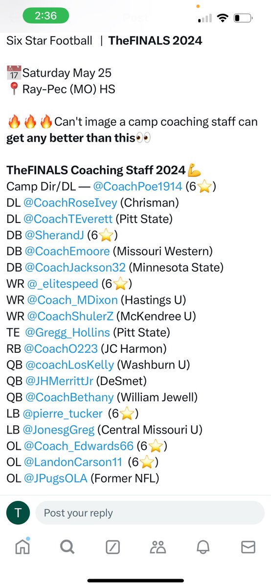 What a blessing it is to be surrounded by some great men this last Saturday! The opportunity to share the field with some of my mentors and colleagues <a href="/JPugsOLA/">Jarrod Pughsley</a> <a href="/CoachPoe1914/">Coach Poe *Trenches Reloaded *</a> <a href="/Coach_Edwards66/">Deric Edwards</a> <a href="/6starfootballMO/">Six Star Football | MISSOURI</a> has always been a gift!