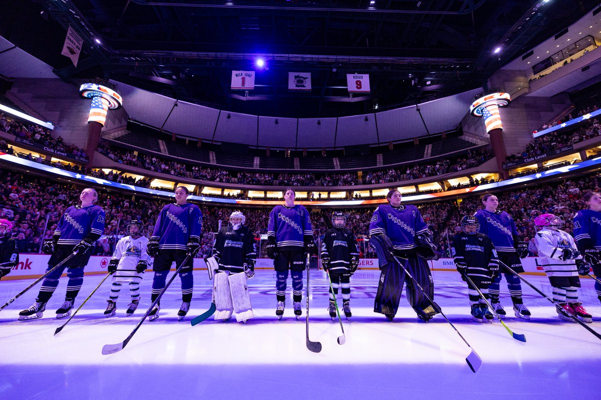 PWHL_Minnesota's tweet photo. Though last night didn’t end with a win, it was undeniably special. 🌟 

With 13,104 fans lighting up the arena with their energy, our final postseason game at home was unforgettable. Thank you, fans, for an incredible season of support. 

Now, we head to Boston for Game 5, ready to battle for the Walter Cup!