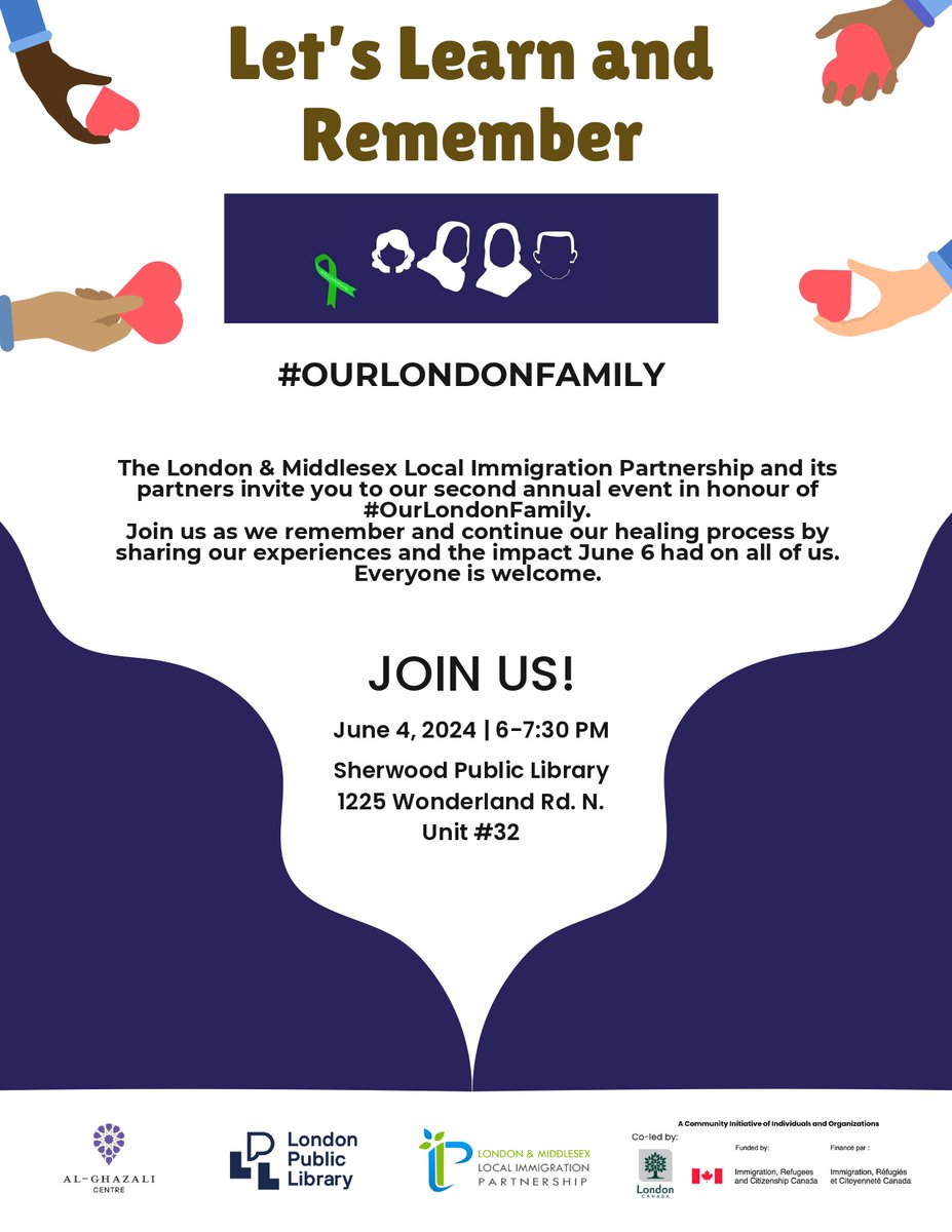 westernuNEST's tweet photo. Learn &amp; Remember is the second annual event in honor of #OurLondonFamily. Join @LMLIP to commemorate the third anniversary of the terror attack on Our London Family.
📅 June 4th, 2024
⏲️ 6:00 - 7:30 PM EDT
📍Sherwood Public Library
Register Here: https://t.co/VfxgcDAi5S https://t.co/dGB0TplfNq