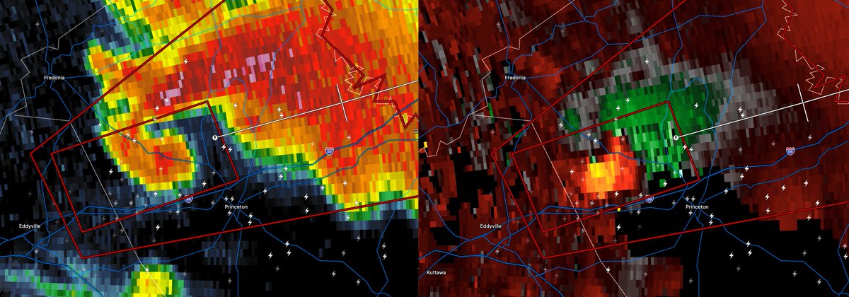 I am always fascinated to see what storms look like in real life vs the radar image this is the radar image shortly after the storm produced the tornado below #tornado #kywx