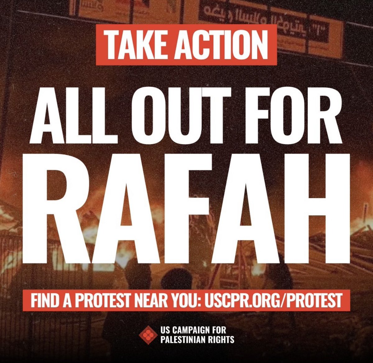 📣ALL OUT FOR RAFAH!📣⁠
⁠
Following the #ICJ ruling on Friday, Israel bombed Rafah 60 times massacring over 150 Palestinians in tents!!
⁠
Flood the streets, and join an action in your city!⁠
⁠
JOIN A PROTEST: uscpr.org/protest