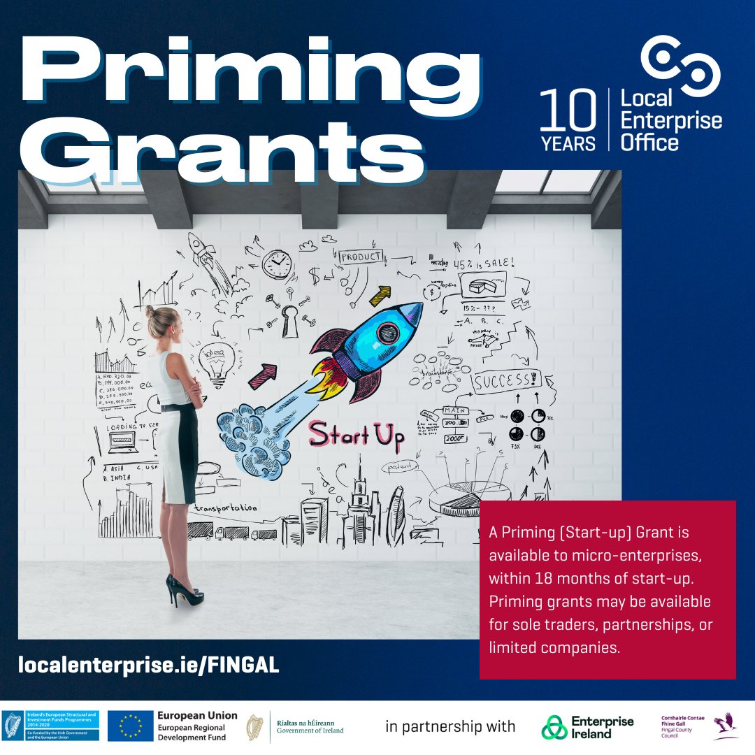 Are you starting something great? You may be eligible for a Priming (Start-Up) Grant. Check out localenterprise.ie/Fingal/Financi… to find out if you're eligible, spending criteria and more. #MakingItHappen #Fingal #BusinessSupports #LocalEnterprise