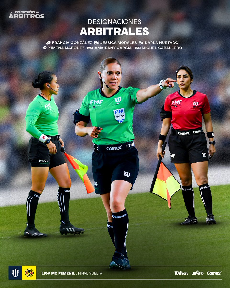 Conoce al equipo arbitral liderado por Francia González para el partido de Vuelta de la Gran Final de la @LigaBBVAFemenil, entre @Rayadas y @AmericaFemenil 🏁⚽️