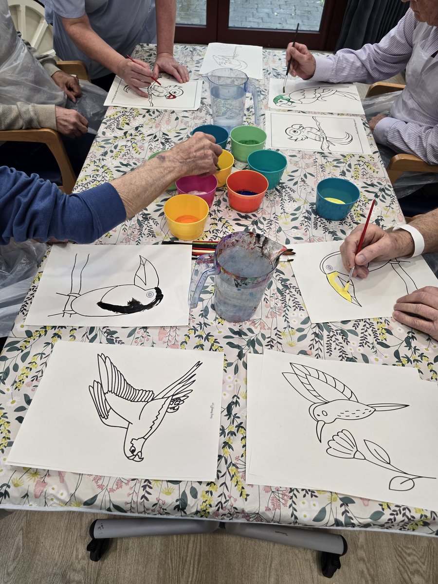 lazenbury88's tweet photo. Today our wonderful patients on Cedars ward spent time engaging in some much needed art therapy 🎨 The theme was tropical birds 🦩🐦
We had some lovely vibrant colours used and some brilliant artwork produced 💜
All patients thoroughly enjoyed it too! @PennineCareNHS @Sylvieface https://t.co/PgZcYZReeP