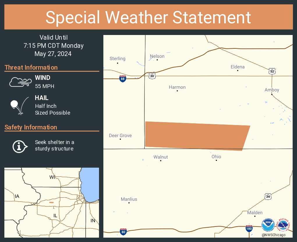 A special weather statement has been issued for Lee County, IL until 7:15 PM CDT