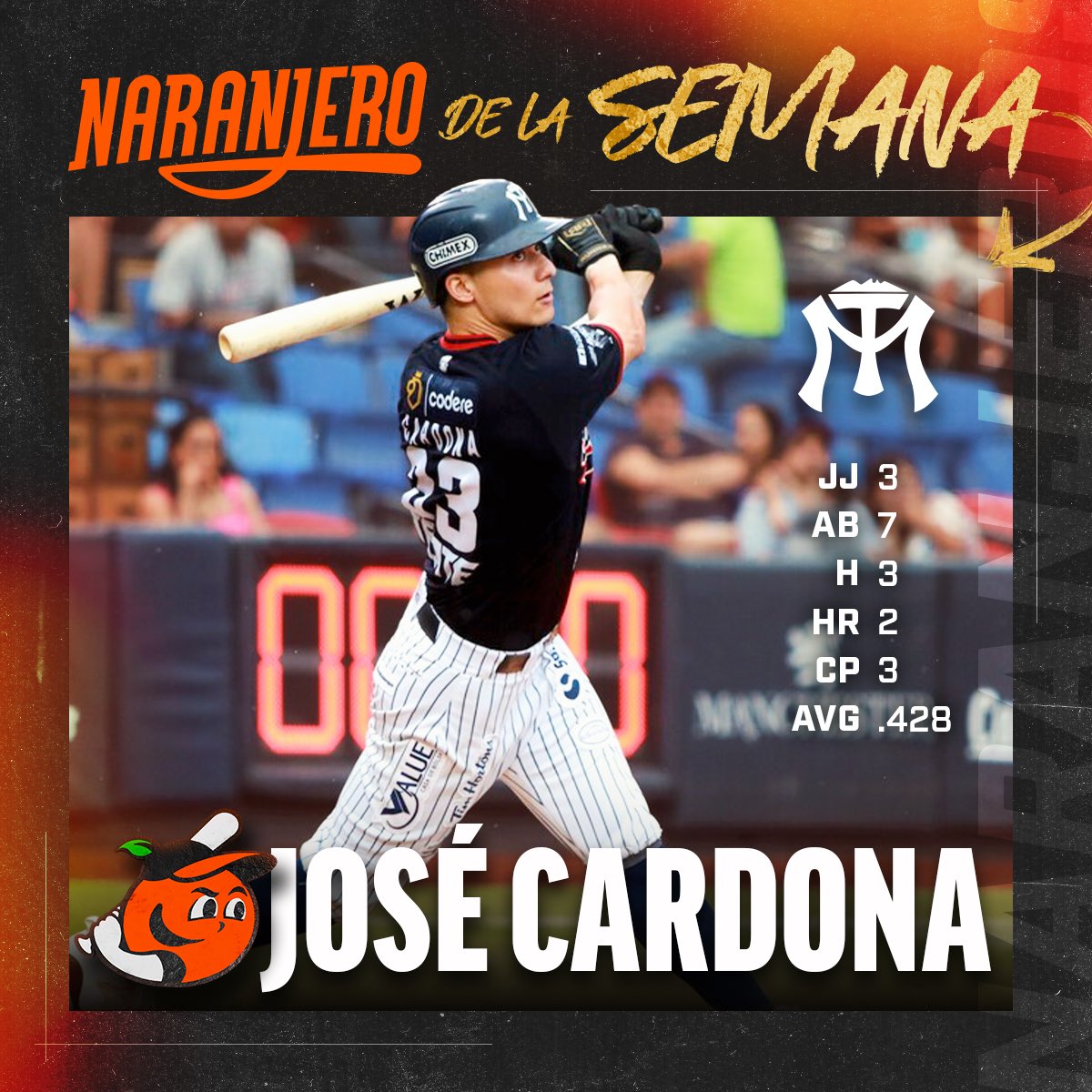José Cardona es el Naranjero de la semana 👏🏼🍊