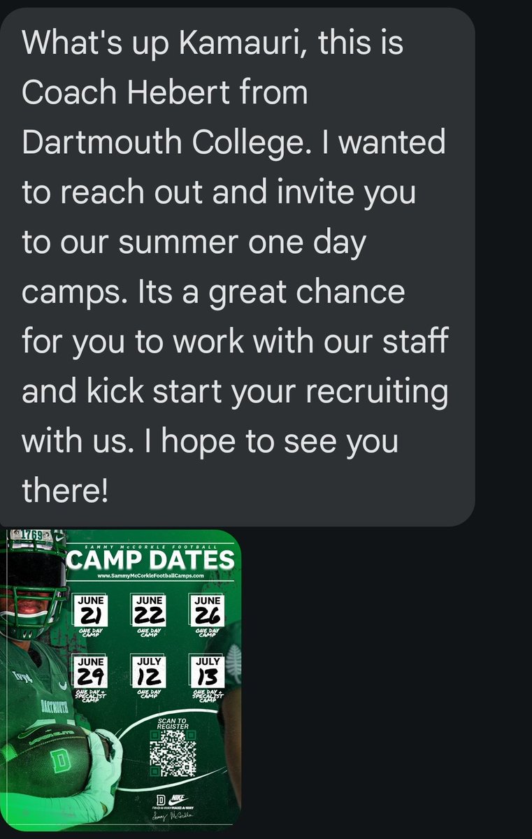 Thanks @CoachHebert12 @DartmouthFTBL for the invite ‼️ Grateful 🐊🐊🔴🔵⚪️ #nacnation