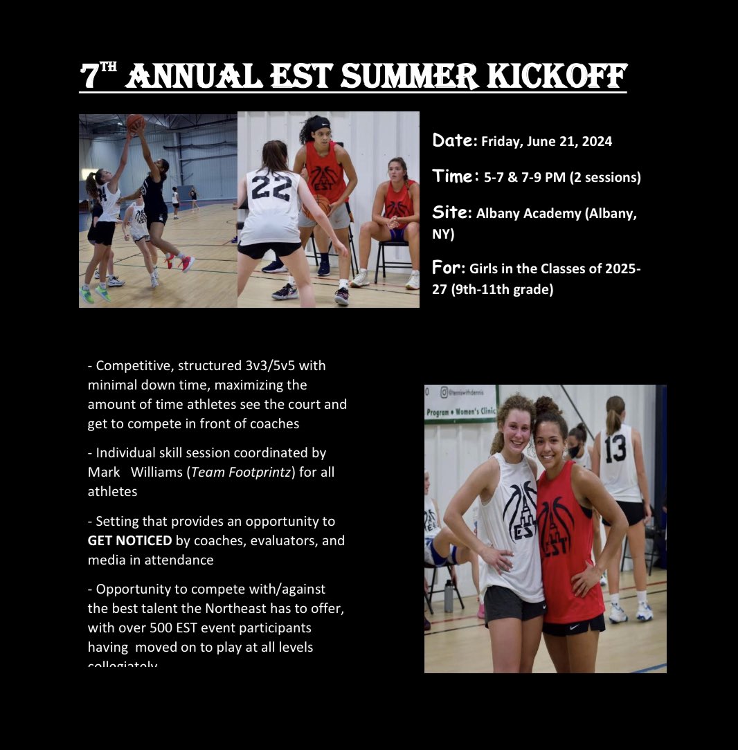 🚨NEW EVENT ALERT🚨 7th Annual EST Summer Kickoff Fri, June 21 Albany Academy (ALBANY, NY) For Classes of 2025-27 TWO SESSIONS: 5-7 & 7-9 PM If you know, you know… appointment viewing every June 🎥 25 days from GO TIME 💥 Details & Registration 📝: empirestatetakeover.com/2024/05/27/7th…