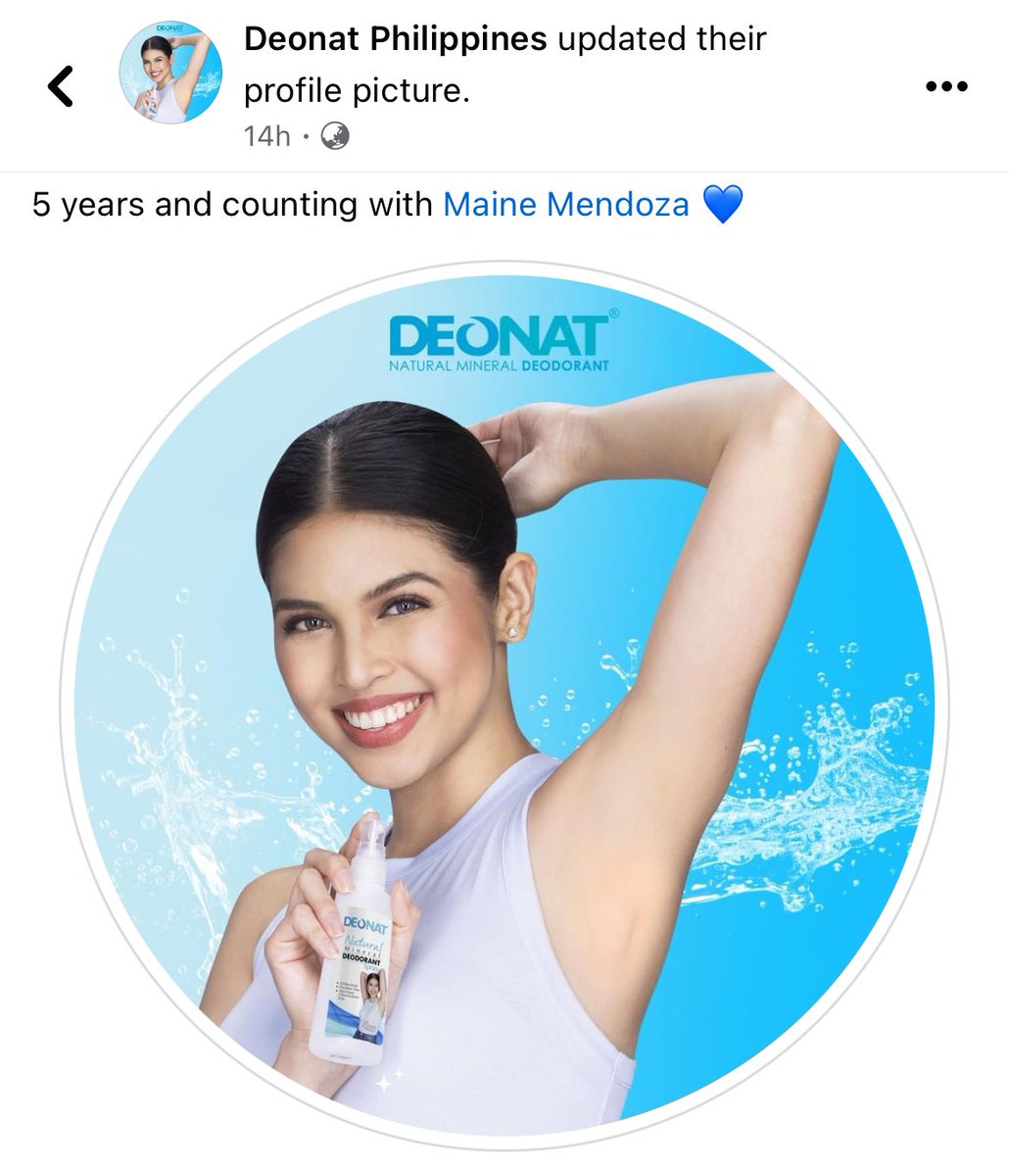 Deonat Philippines' new Facebook profile picture with the caption, “5 years and counting with #MaineMendoza 💙”