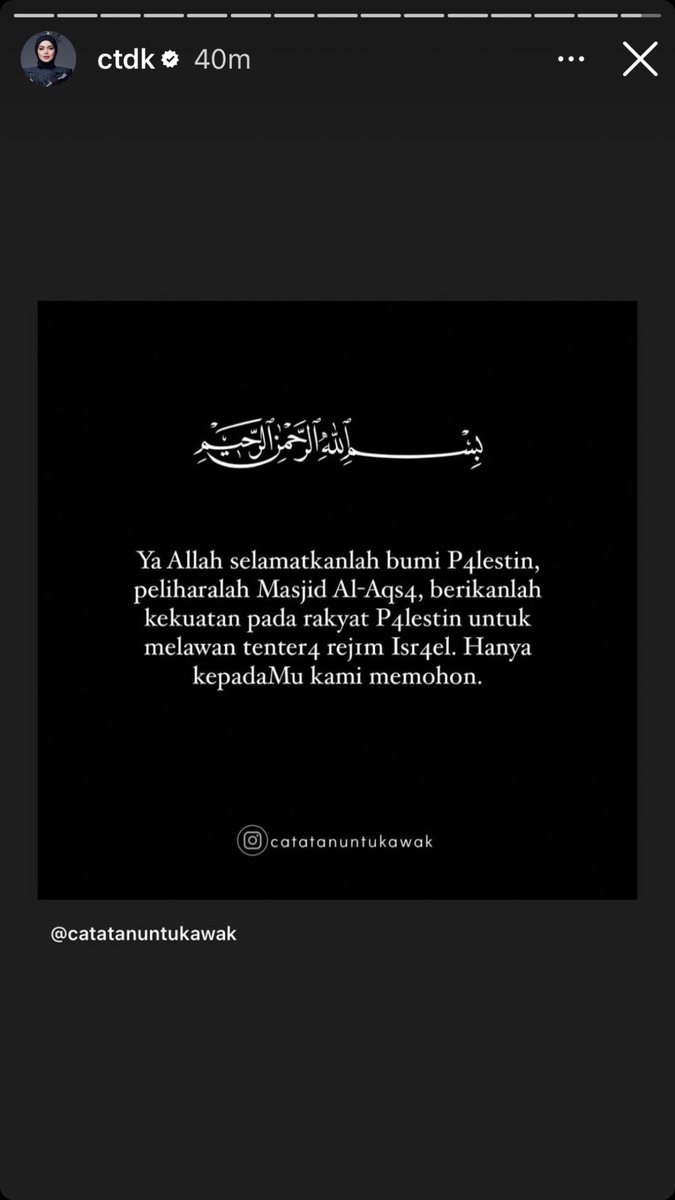 IG Story Siti Nurhaliza bila buka pagi-pagi. Tidak lain tidak bukan mesti mengenai🇵🇸. Posting-posting beliau berkaitan 🍉 nyata beliau sangat concern tentang mereka disana. Bukan “jual air mata” untuk menjual product seperti yang diperkatakan. Teruskan berdoa buat mereka