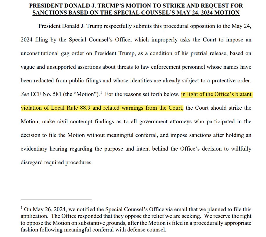 NEW: Donald Trump just filed a response to Jack Smith's holiday weekend motion to modify release conditions to prohibit the former president from making statements about law enforcement involved in classified documents case: