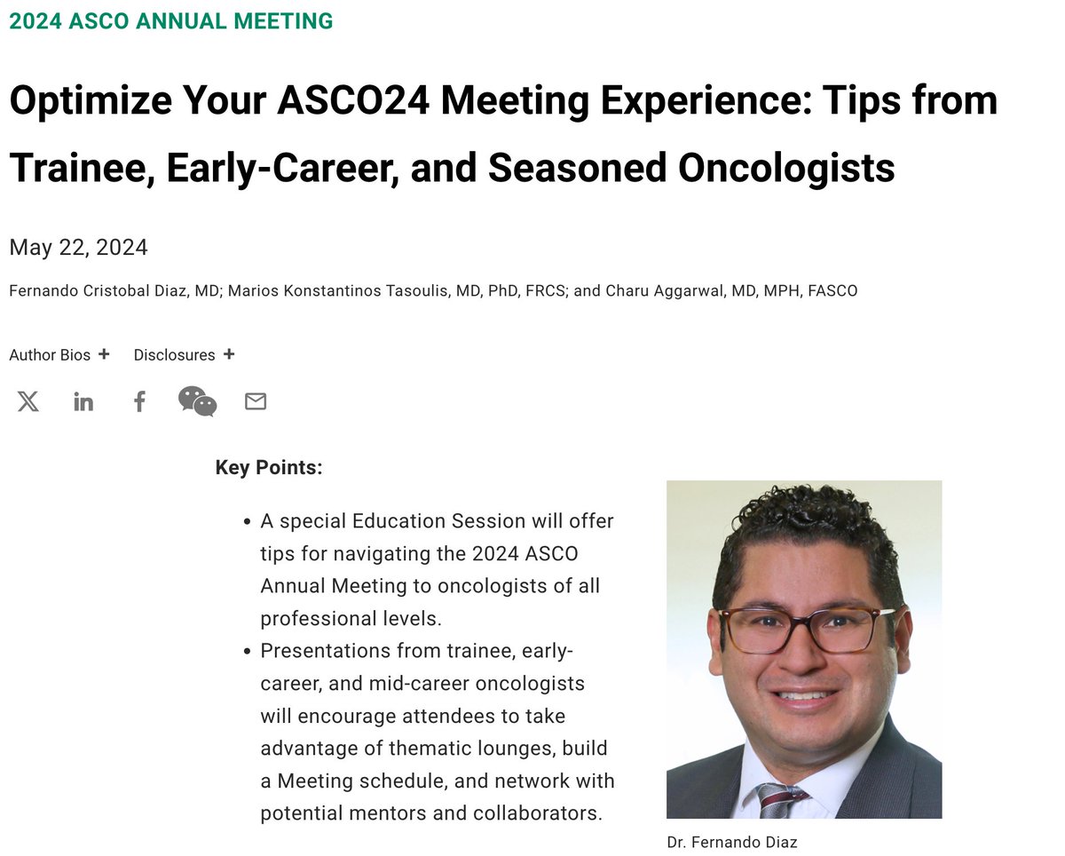 🌟Amazing tips to optimize your #ASCO24 from @ASCOTECAG @PennCancer @CharuAggarwalMD! 
My takeaways: keep your schedule organized📅, build your brand✔️and know your intro schpiel🔖, take time to relax😎and enjoy the magic🪄of @ASCO and @chicago!!
bit.ly/3UX6cdC