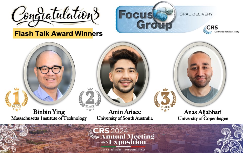 CRS Oral Delivery Focus Group (@crs_fg_oral) on Twitter photo Congratulations for our <a href="/CRS_FG_Oral/">CRS Oral Delivery Focus Group</a> flash talk award winners <a href="/CRSScience/">Controlled Release Society</a> #CRS AM 2024🎉🎉🎉 Congratulations for our <a href="/CRS_FG_Oral/">CRS Oral Delivery Focus Group</a> flash talk award winners <a href="/CRSScience/">Controlled Release Society</a> #CRS AM 2024🎉🎉🎉
