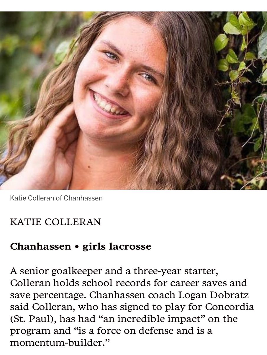 Congratulations to senior goalkeeper Katie Colleran as being named one of Star Tribune’s athletes of the week!