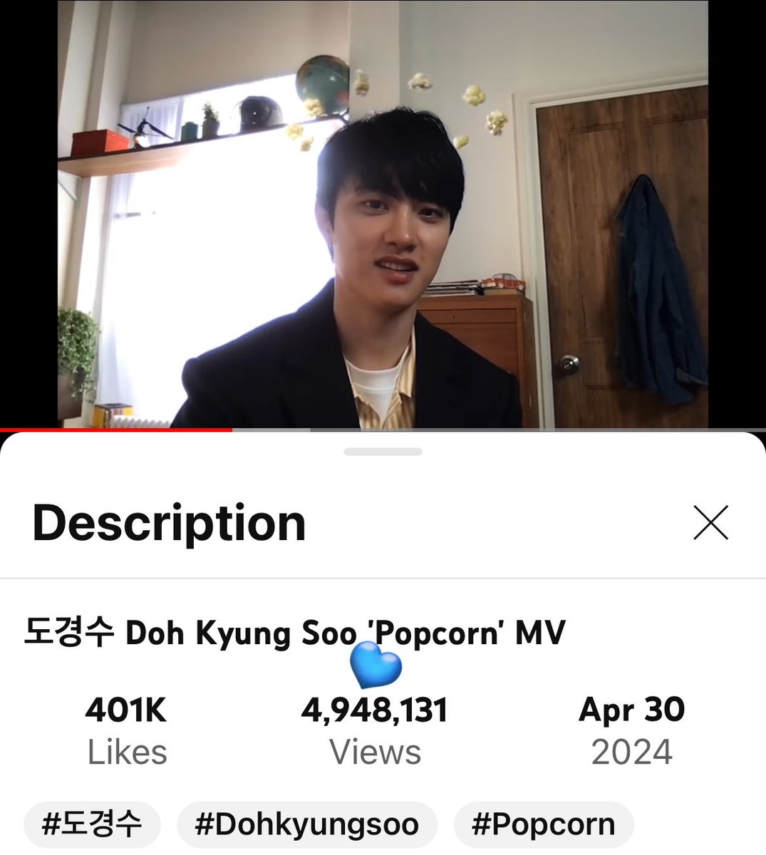 #팝콘 뮤비 5M Views 오늘 내일 될 것 같아요!! 모두 GO!! GO!!
#도경수 #DohKyungSoo
#Popcorn 🍿🍿🍿
MV 🎥🎥🎥

youtu.be/3AoruwUKQ3I?si…