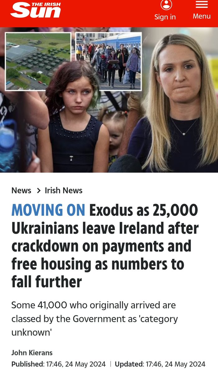 LFJIreland's tweet photo. The "Exodus" of Ukrainians who have left Ireland only proves what an increasing number of people have long since known, that their motivation was financial gain and NOT a GENUINE need for refuge from the places they are from in Ukraine, many of which are hundreds of miles from any semblance of conflict.

During their stay in Ireland, collectively receiving billions of State funds since they first came here, many Ukrainians used some of the money they have been given to repeatedly return home on holidays for extended periods of time, and to send lavish gifts and other items back home free of charge, while it lasted.

Many have astonished people in local communities with their lavish, luxury cars they brazenly drive around in with no requirement to pay tax, insurance or pass a NCT.

As Irish citizens have struggled to make ends meet and are consistently refused social welfare benefits and pensions by the State, billions have been spent on people claiming refugee status, whose motivation has clearly been proven to be one thing all along. Money.

Enough is Enough...

#IrelandSaysNO #Ukraine #Ireland #Truth #Exodus2024