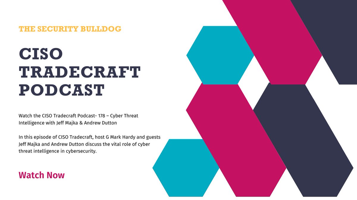 SecurityBDog's tweet photo. In this episode of CISO Tradecraft, hosts G Mark Hardy and guests Jeff Majka and Andrew Dutton discuss the vital role of cyber threat intelligence in cybersecurity.

https://t.co/mo4UAKldTi https://t.co/EUm2D4zC11