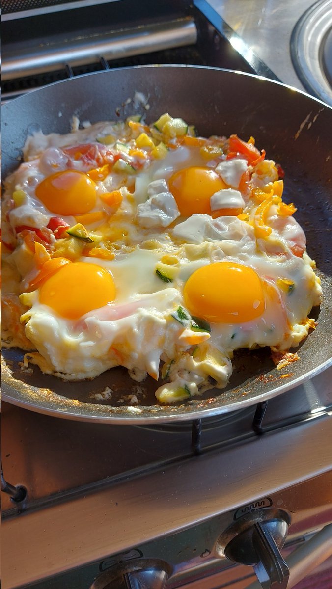 Motorhome meals! Campervan cooking!

Eggs, peppers, chilli, courgette, goat's cheese

#laidwithlove #boothscountry

<a href="/BoothsCountry/">Booths Supermarket</a>